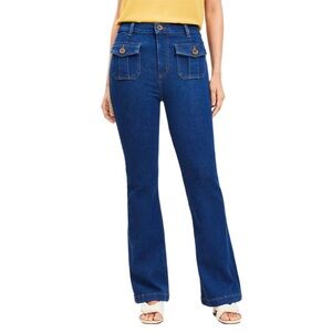 {LOFT} "Curvy High Rise Patch Pocket Slim Flare Dark Wash" Stretch Denim Jeans
